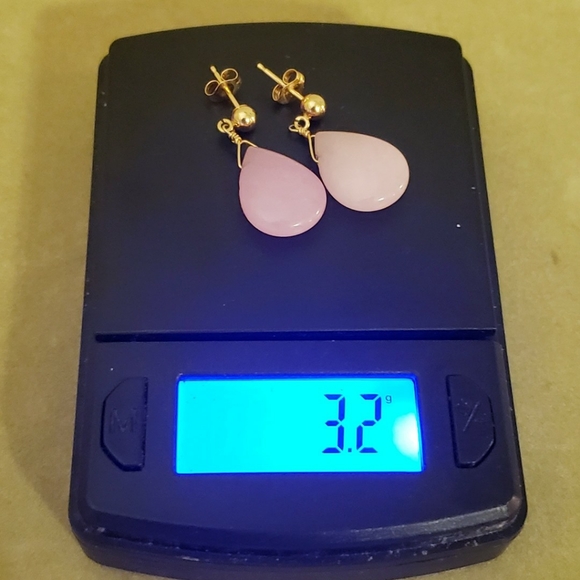 Rose Quartz & 14k Solid Gold Teardrop Style Earrings - Picture 10 of 11